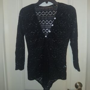 Black lace long sleeve bodysuit